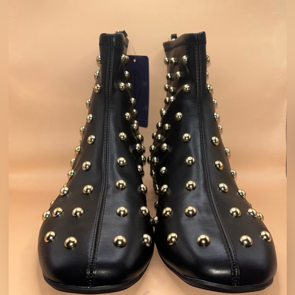 Elegant Black and Gold Studded Ankle Booties - Picture 7 of 10
